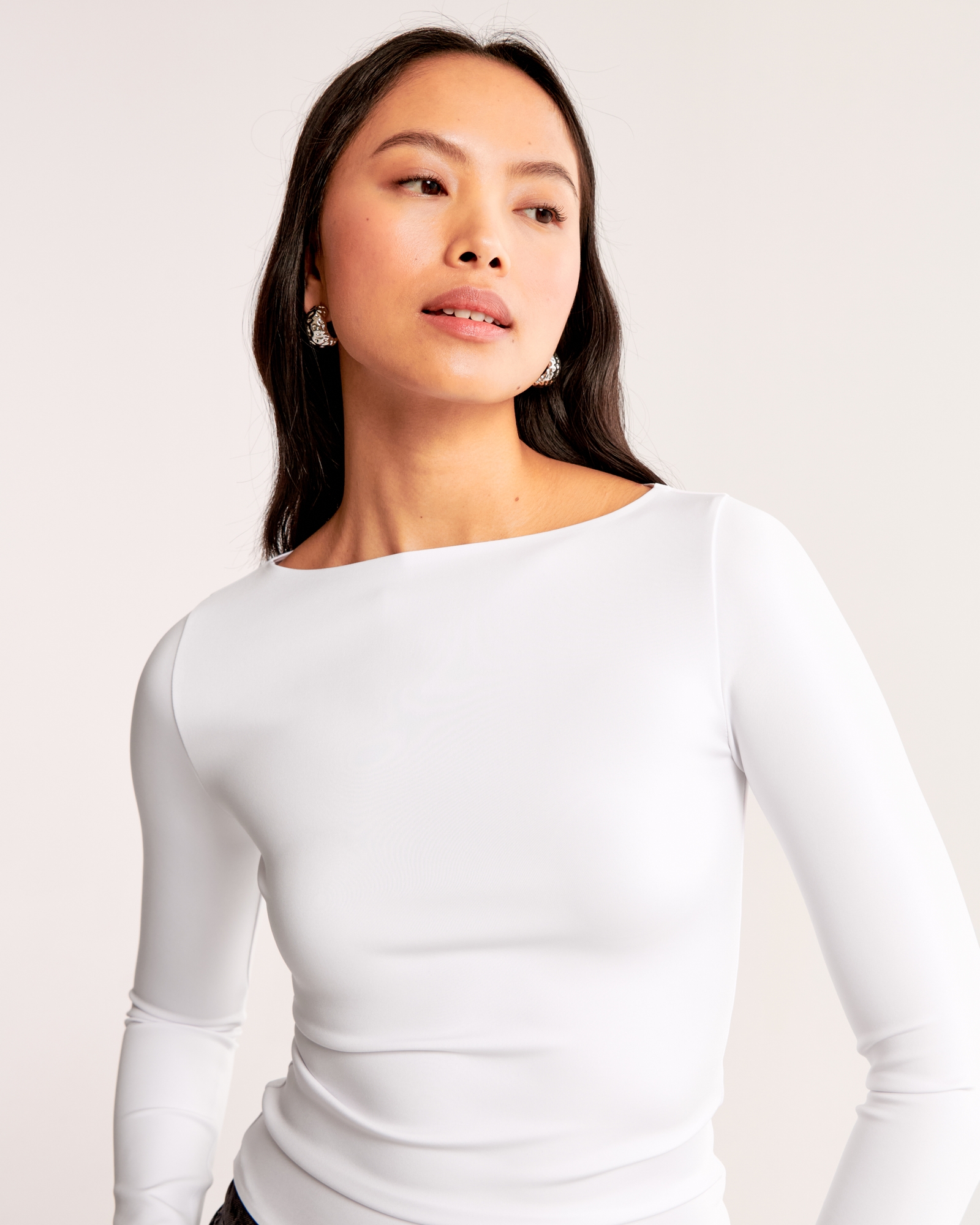Long-Sleeve Sculpt Matte Fabric Slash Top