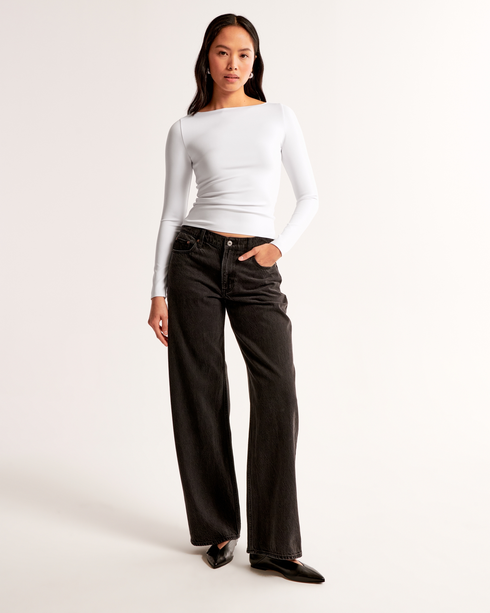 Long-Sleeve Sculpt Matte Fabric Slash Top
