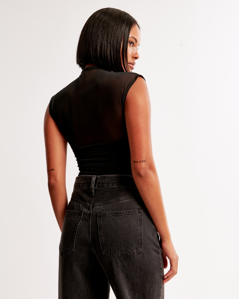 Draped Mesh Mockneck Bodysuit