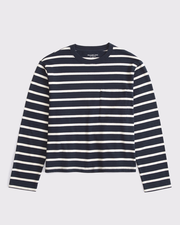 Long-Sleeve Jersey Easy Tee, Dark Indigo Stripe view 1