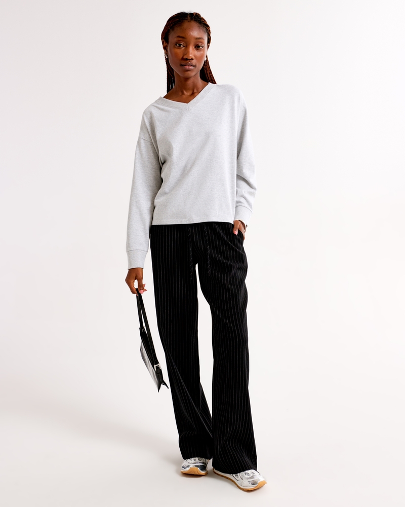 Long-Sleeve Jersey Oversized V-Neck Tee