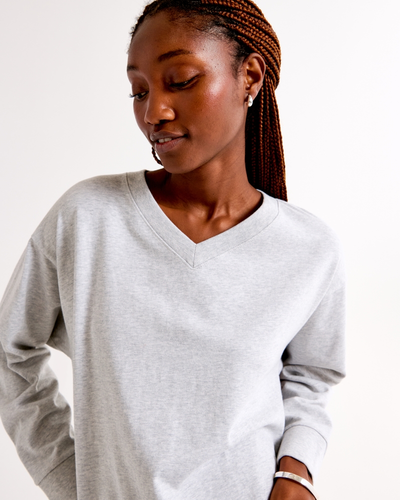 Long-Sleeve Jersey Oversized V-Neck Tee