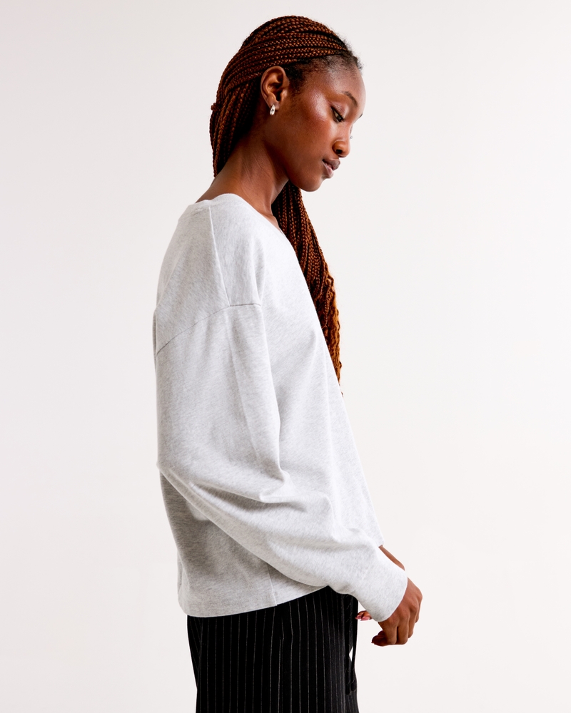 Long-Sleeve Jersey Oversized V-Neck Tee