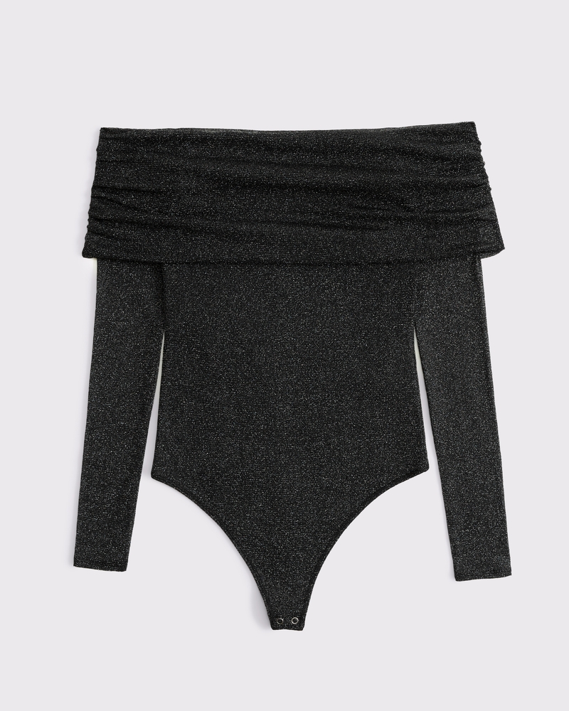 Women's Long-Sleeve Off-The-Shoulder Mesh Bodysuit | Women's