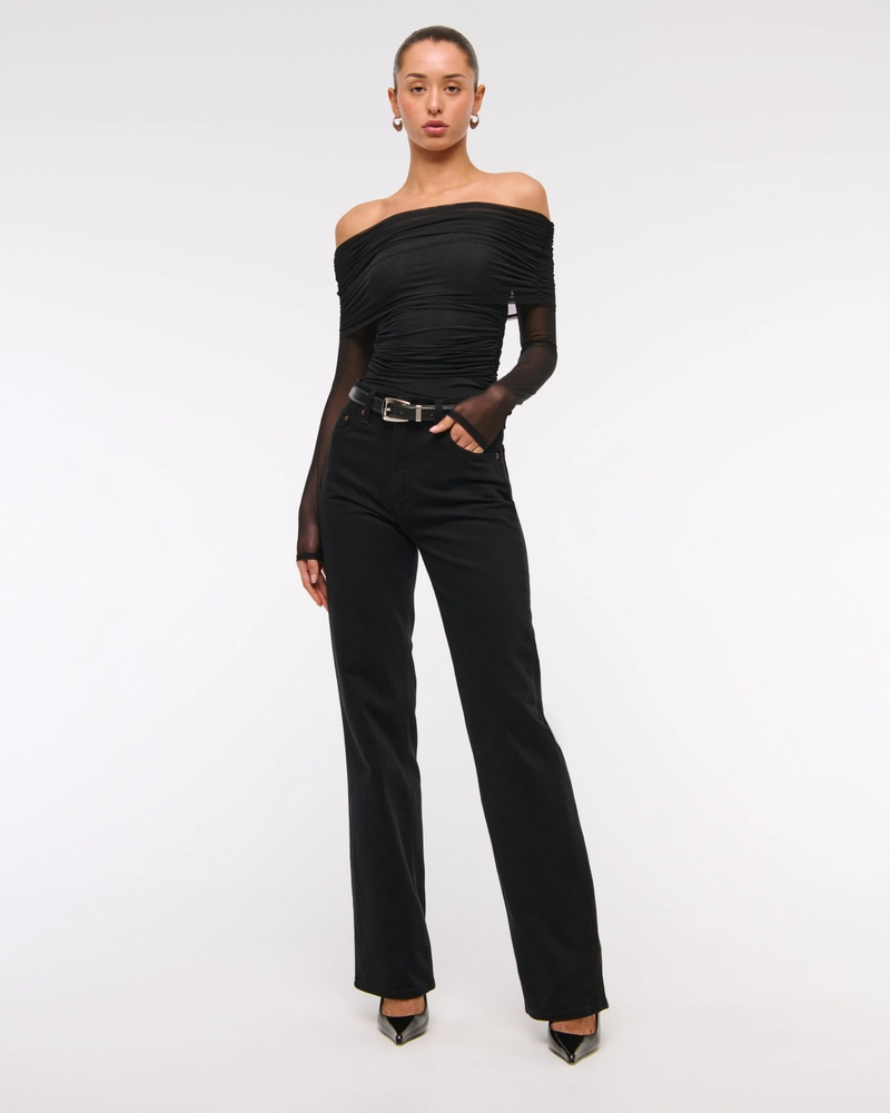 Long-Sleeve Mesh Foldover Bodysuit
