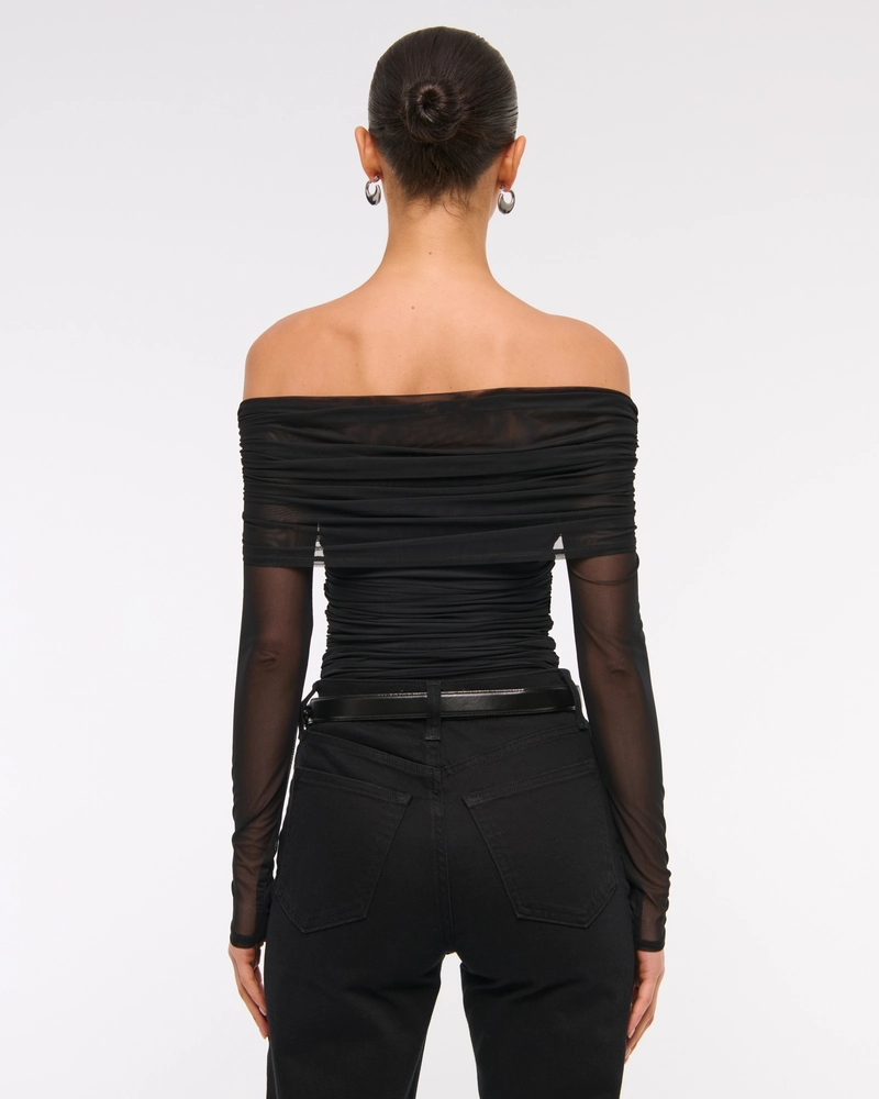 Long-Sleeve Mesh Foldover Bodysuit
