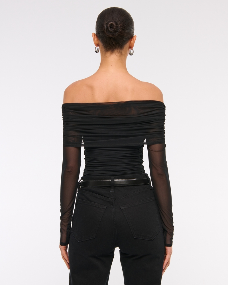Long-Sleeve Mesh Foldover Bodysuit
