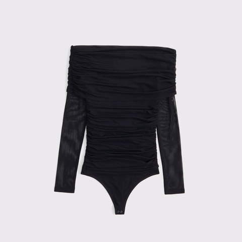 Боди Foldover, длинный рукав, сетка — Abercrombie & Fitch