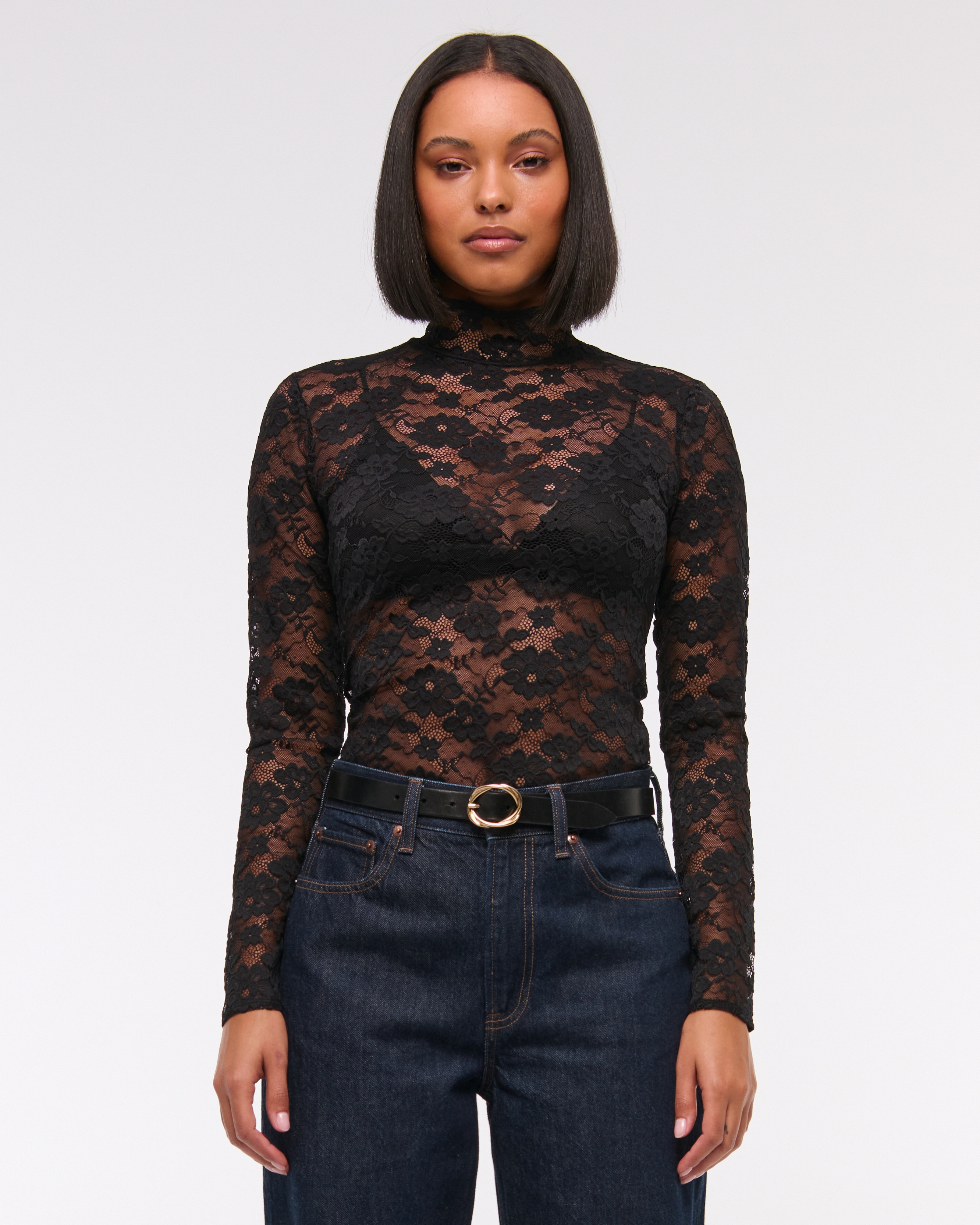 Women's Long-Sleeve Mockneck Lace Top | Women's Tops
