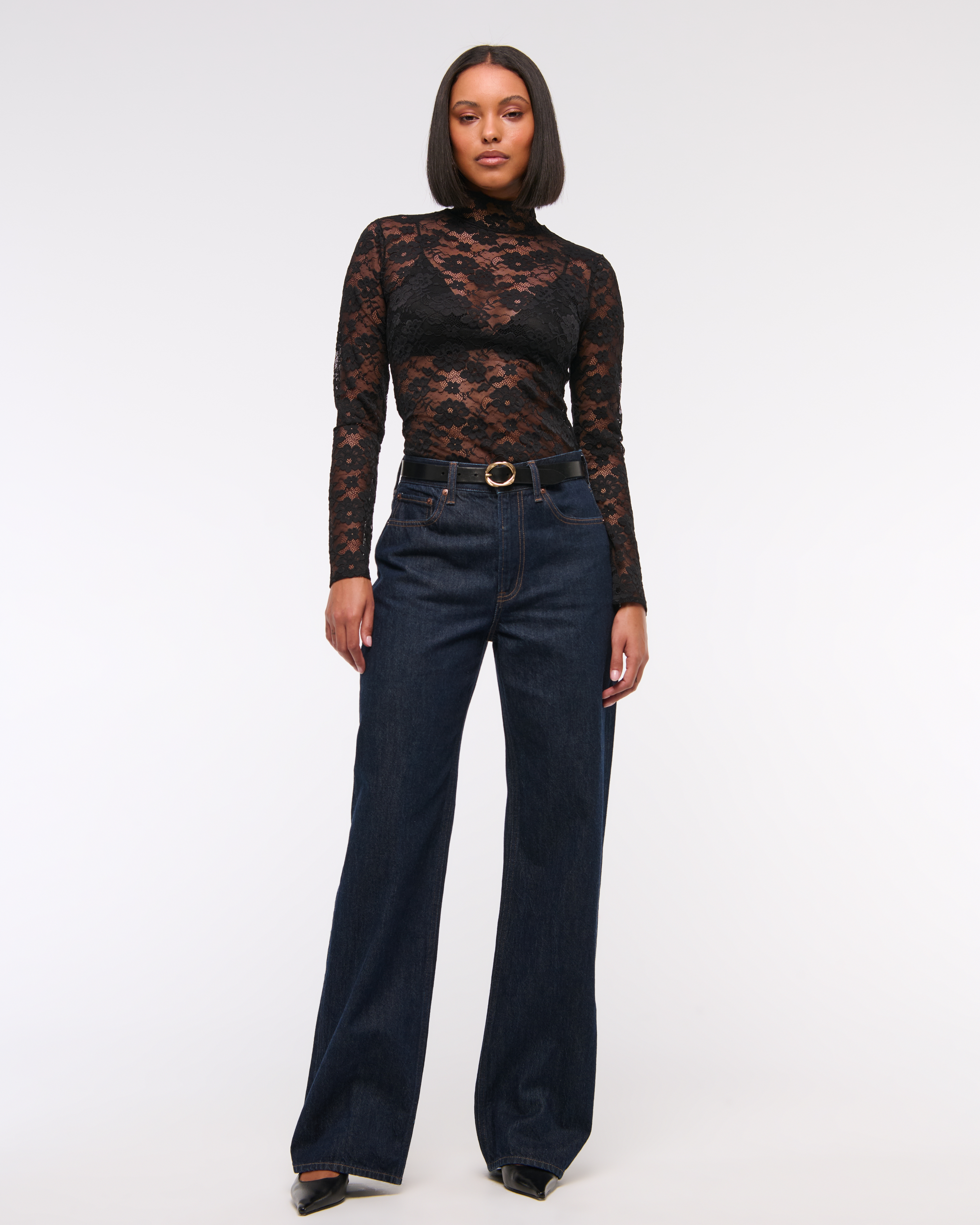 Women's Long-Sleeve Mockneck Lace Top | Women's Tops