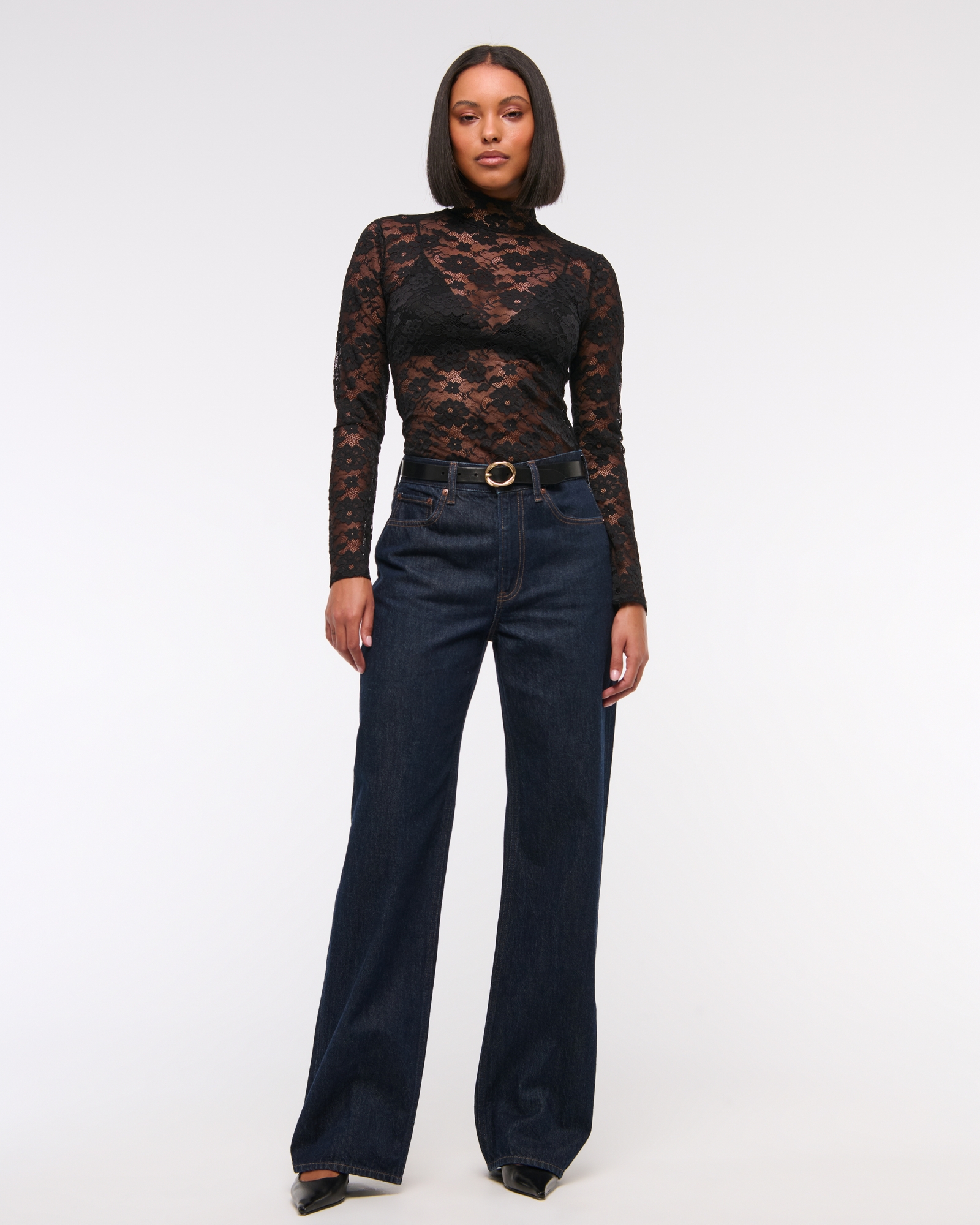 Long-Sleeve Mockneck Lace Top