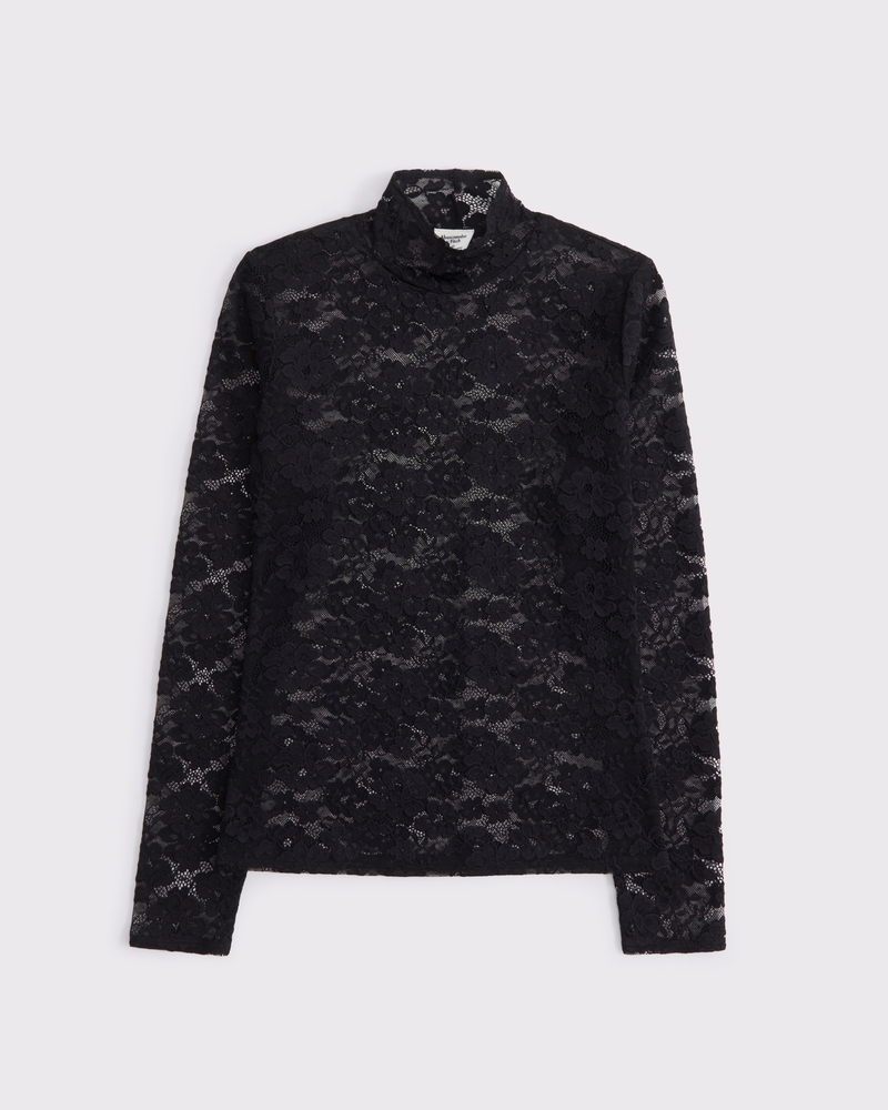 Women's Long-Sleeve Mockneck Lace Top | Women's Tops