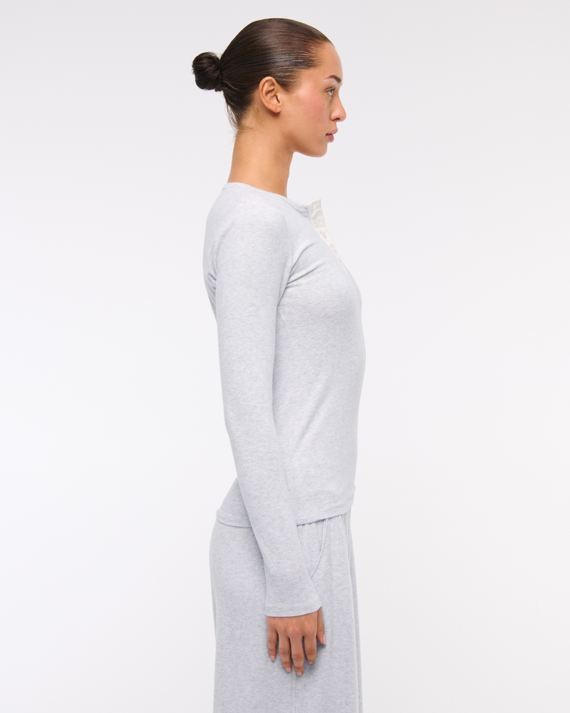 Long-Sleeve Cozy Lounge Knit Tuckable Henley Top