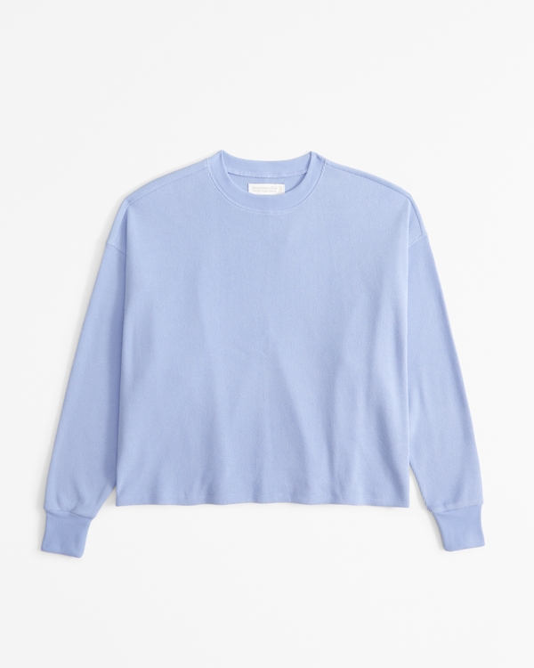 Long-Sleeve Oversized Lounge Waffle Tee, Periwinkle view 1