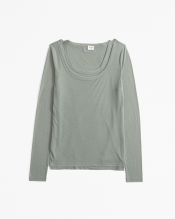 Long-Sleeve Balletic Scoopneck Top
