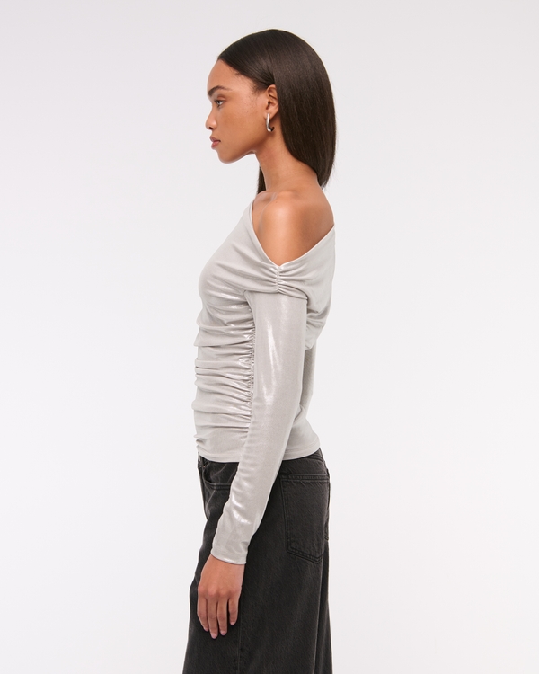 Long-Sleeve Liquid Shine Draped Top