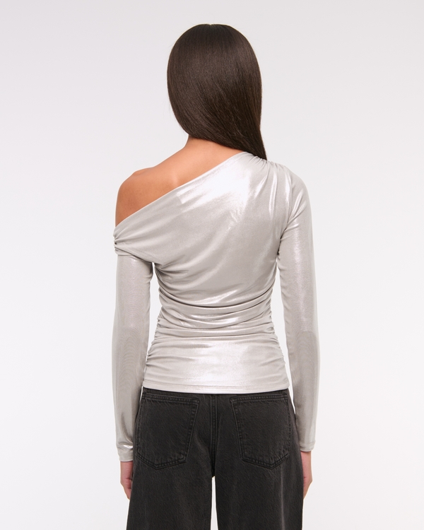 Long-Sleeve Liquid Shine Draped Top