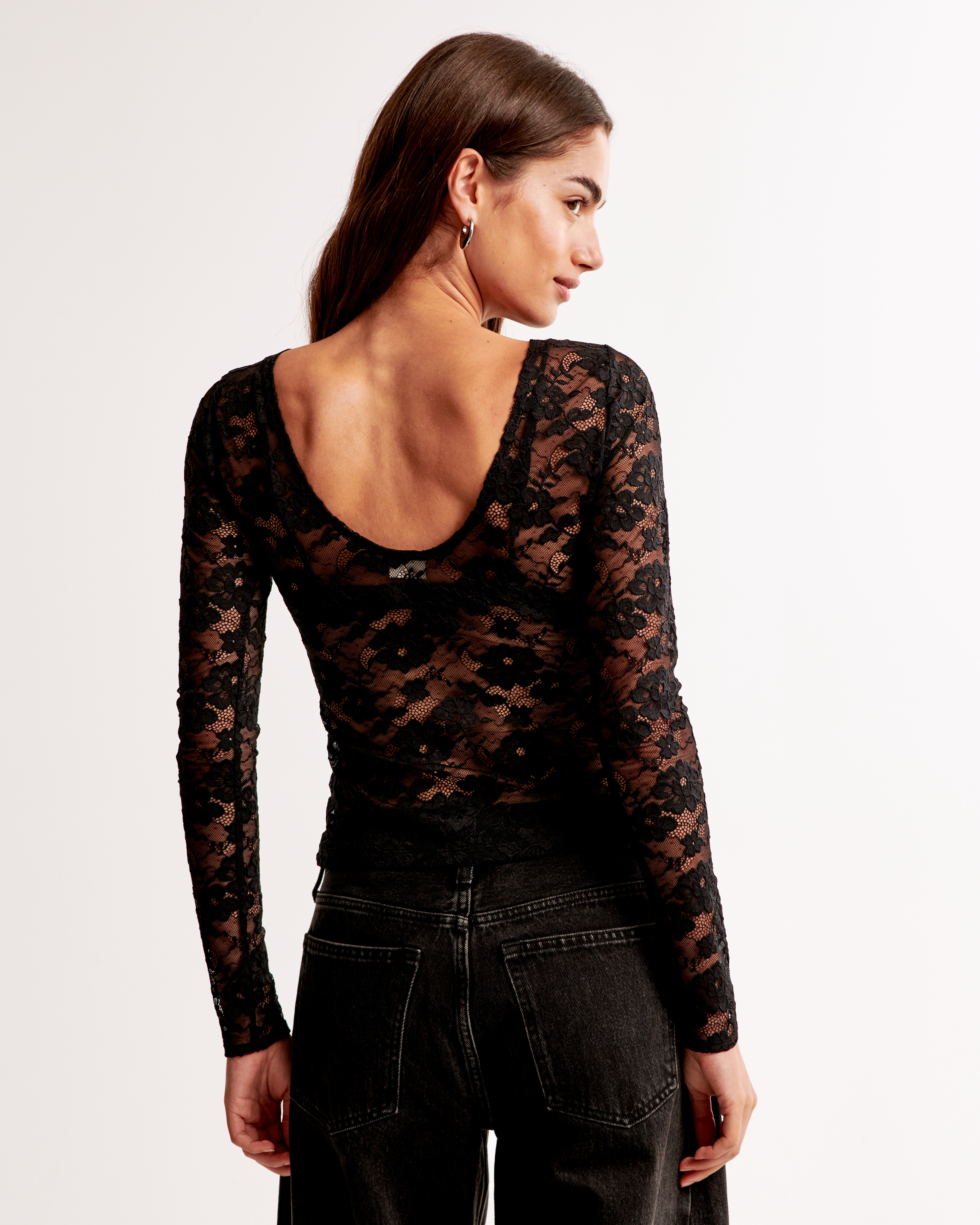 Women's black newest lace long-sleeved shirt