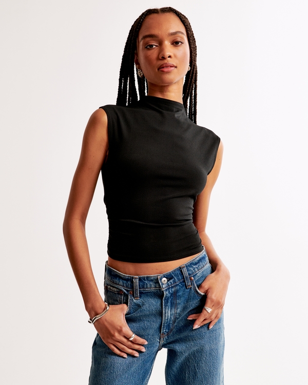 The A&F Paloma Stretch Crepe Top, Black view 1