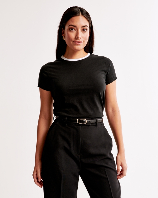 Essential Polished Body-Skimming Tee, Black view 1