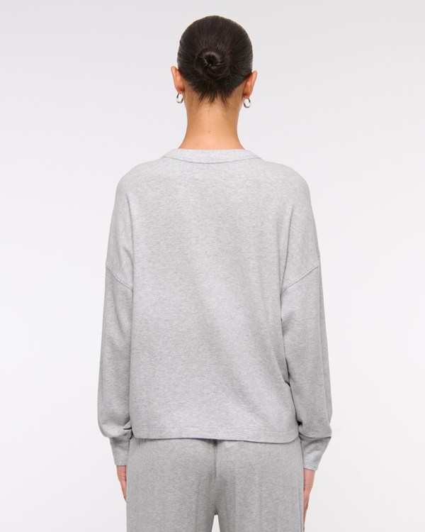 Long-Sleeve Cozy Lounge Knit Oversized Henley Top