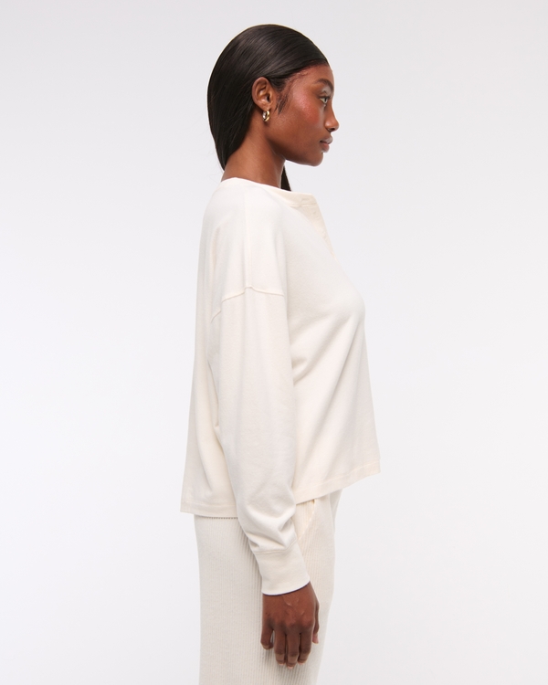 Long-Sleeve Cozy Lounge Knit Oversized Henley Top