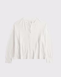 Long-Sleeve Cozy Lounge Knit Oversized Henley Top