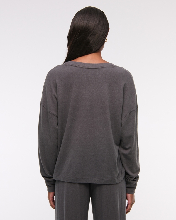 Long-Sleeve Cozy Lounge Knit Oversized Henley Top