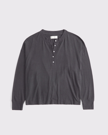 Long-Sleeve Cozy Lounge Knit Oversized Henley Top