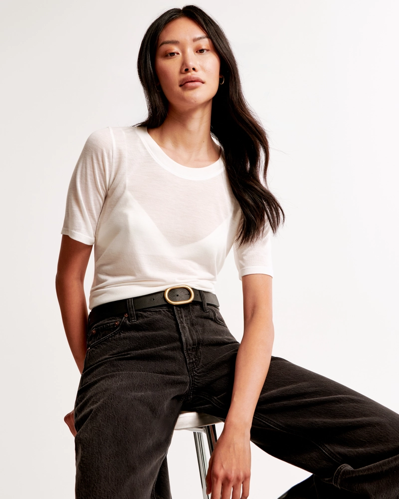 Half-Sleeve Sheer Jersey Crew Tee