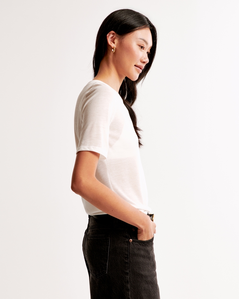 Half-Sleeve Sheer Jersey Crew Tee