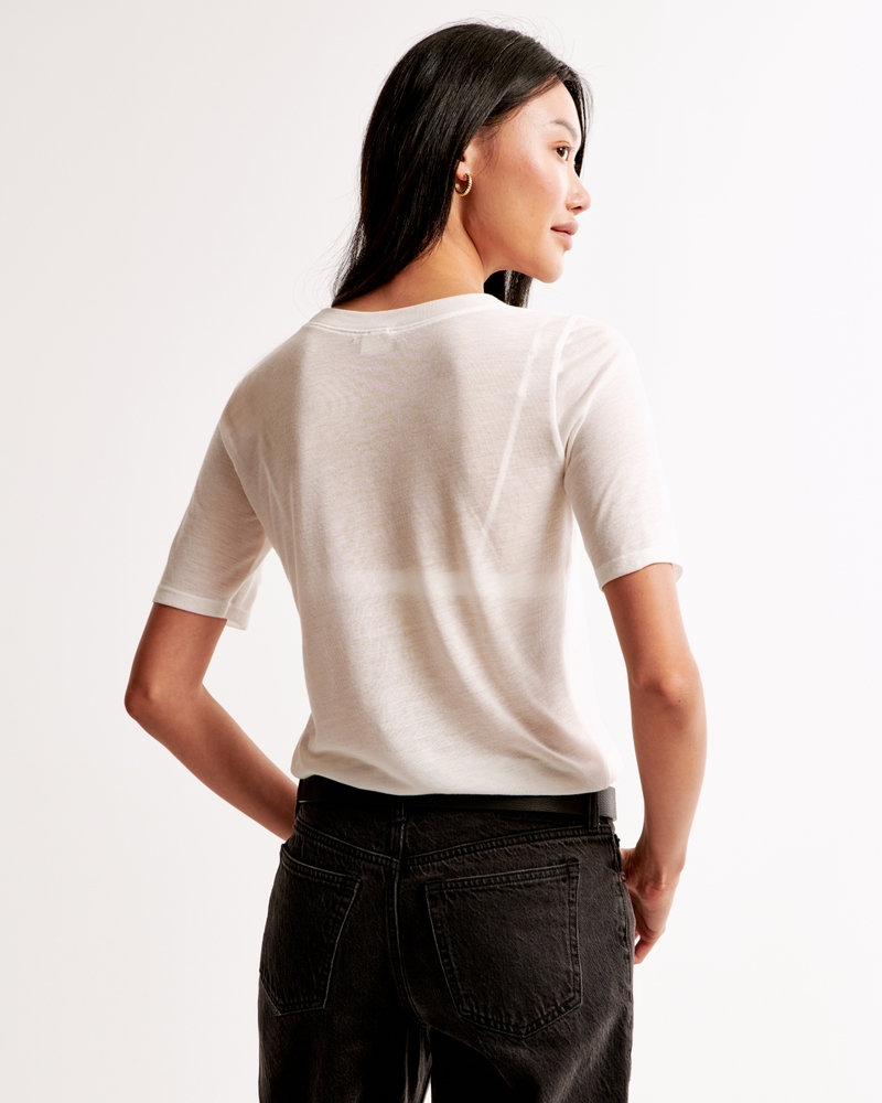 Half-Sleeve Sheer Jersey Crew Tee