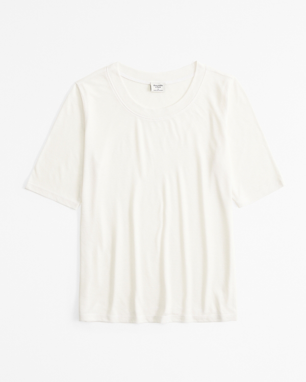 Half-Sleeve Sheer Jersey Crew Tee, White view 1