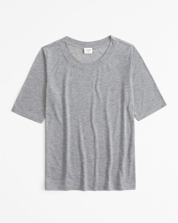 Half-Sleeve Sheer Jersey Crew Tee, Gray view 1