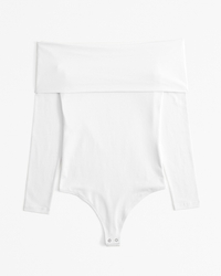 Long-Sleeve Cotton-Blend Seamless Fabric Off-The-Shoulder Bodysuit