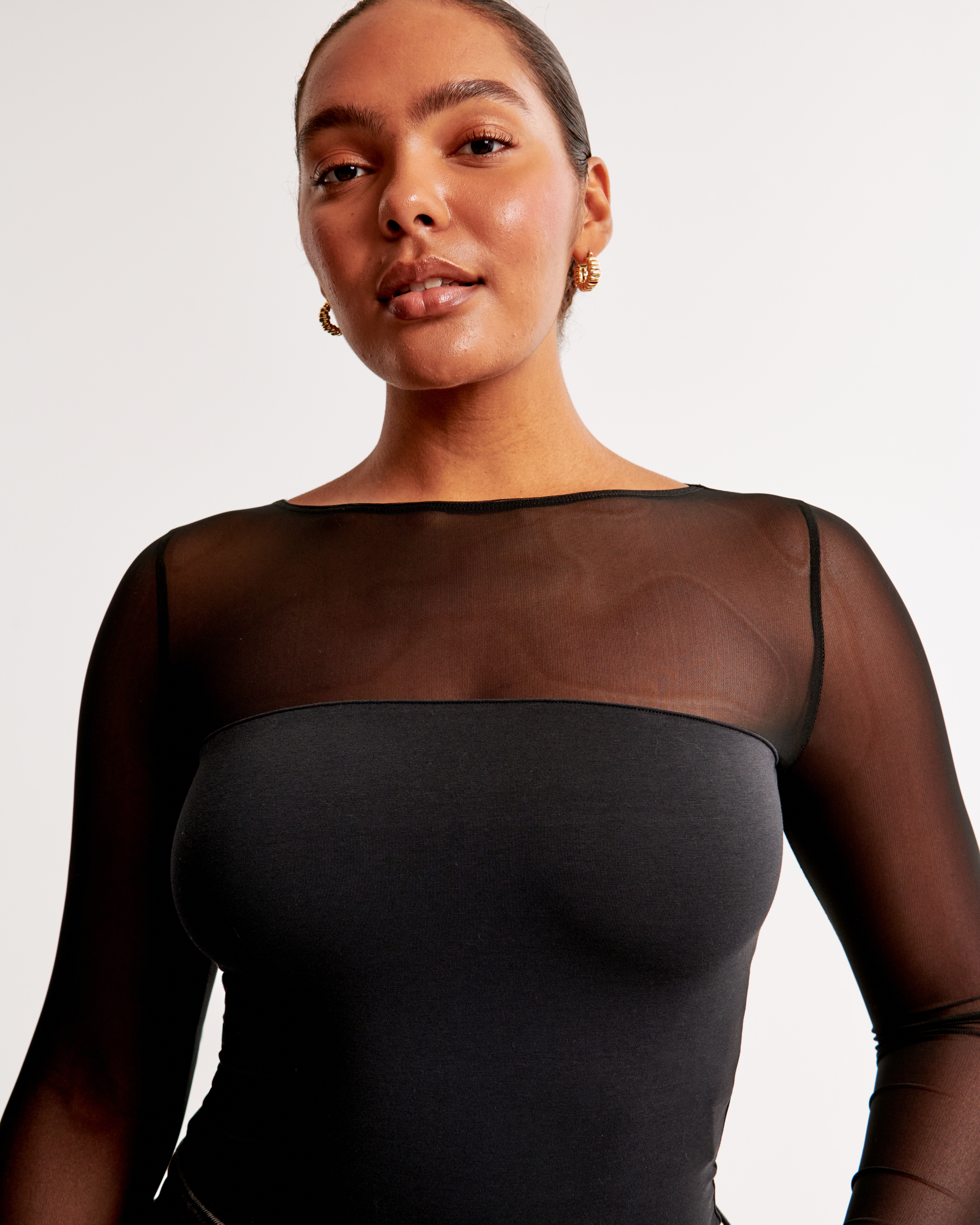 Women's Long-Sleeve Mesh Slash Bodysuit | Women's Clearance