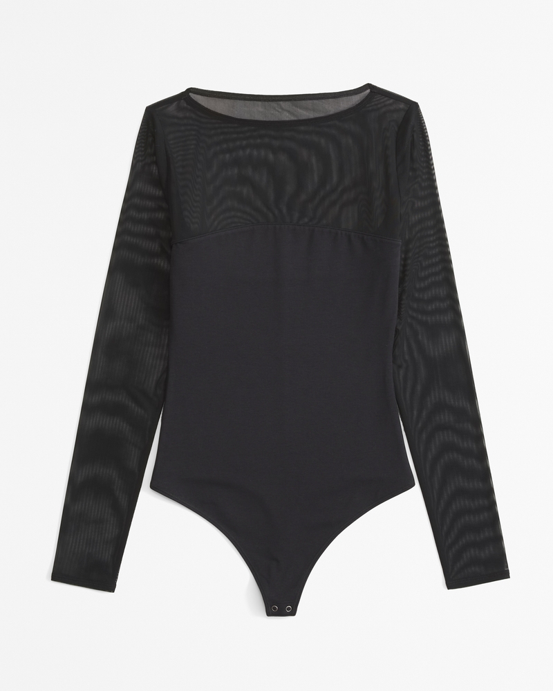 Women's Long-Sleeve Mesh Slash Bodysuit | Women's Clearance