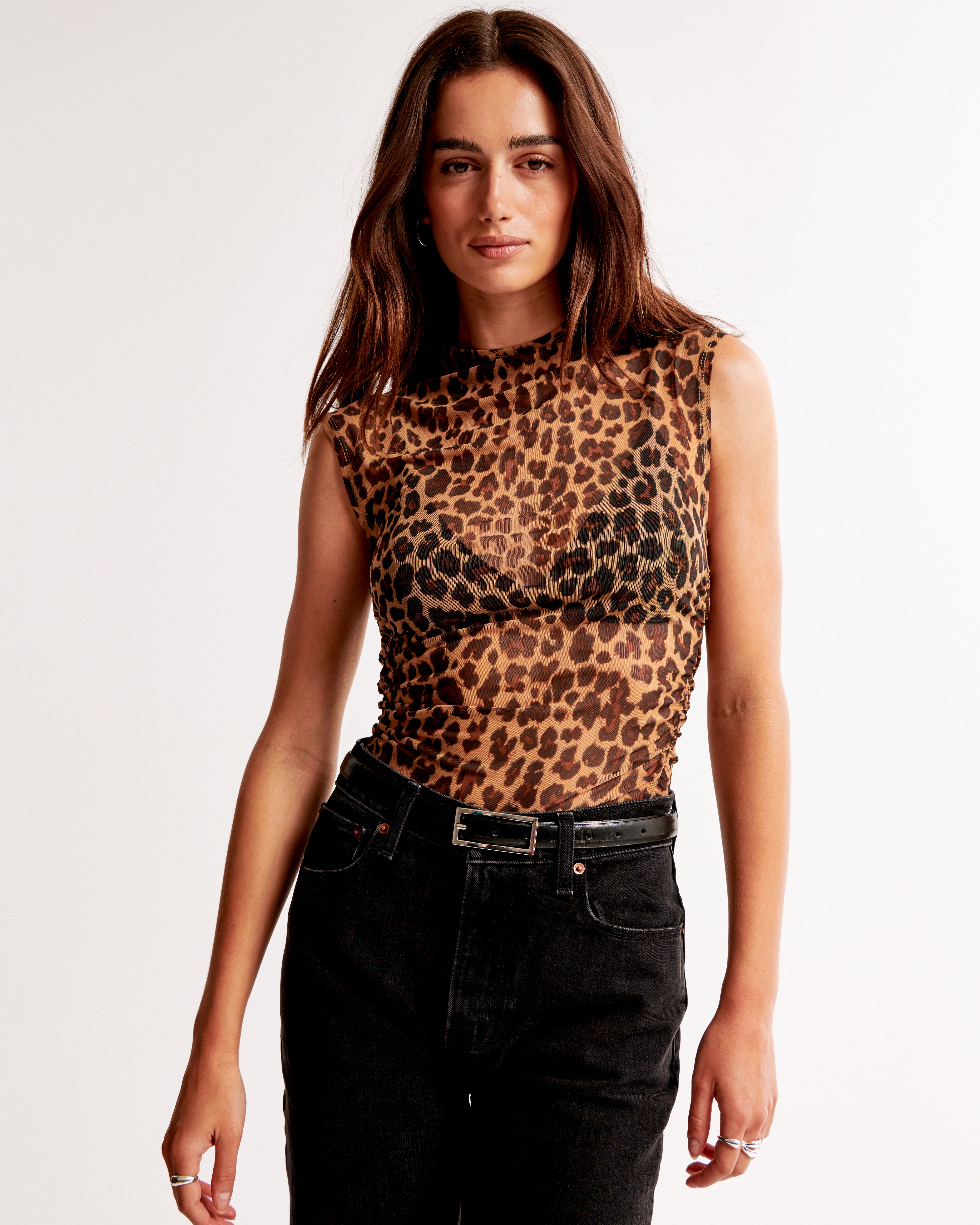 Abercrombie & Fitch The A&f Paloma Mesh Top In Animal Print