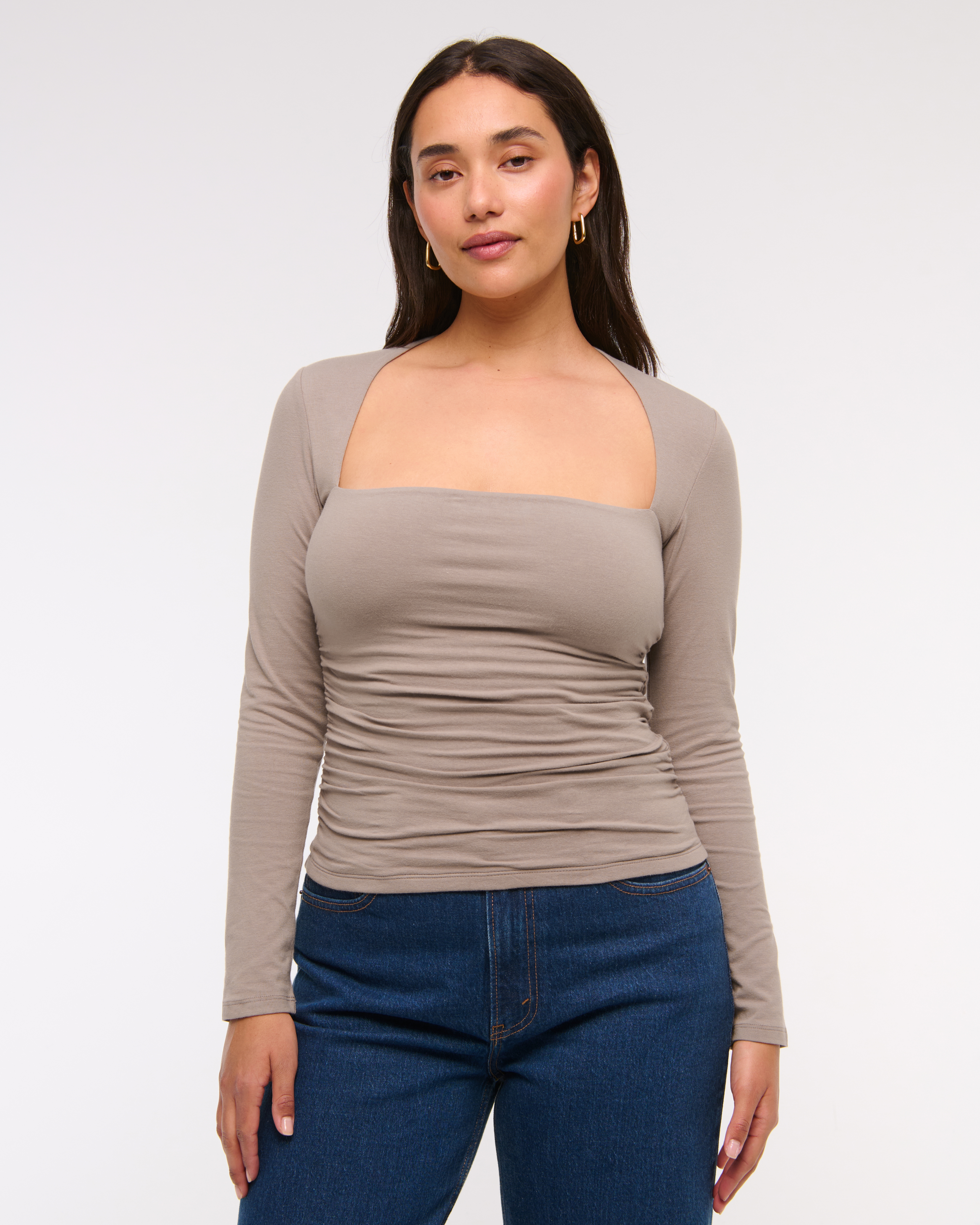 Abercrombie & Fitch The A&f Ava Long-sleeve Top In Gray
