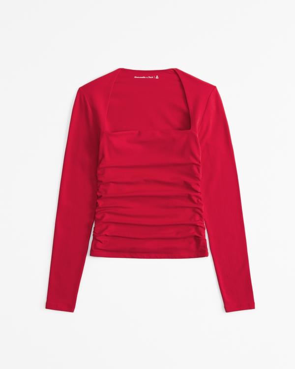 The A&F Ava Long-Sleeve Top, Vivid Red view 1