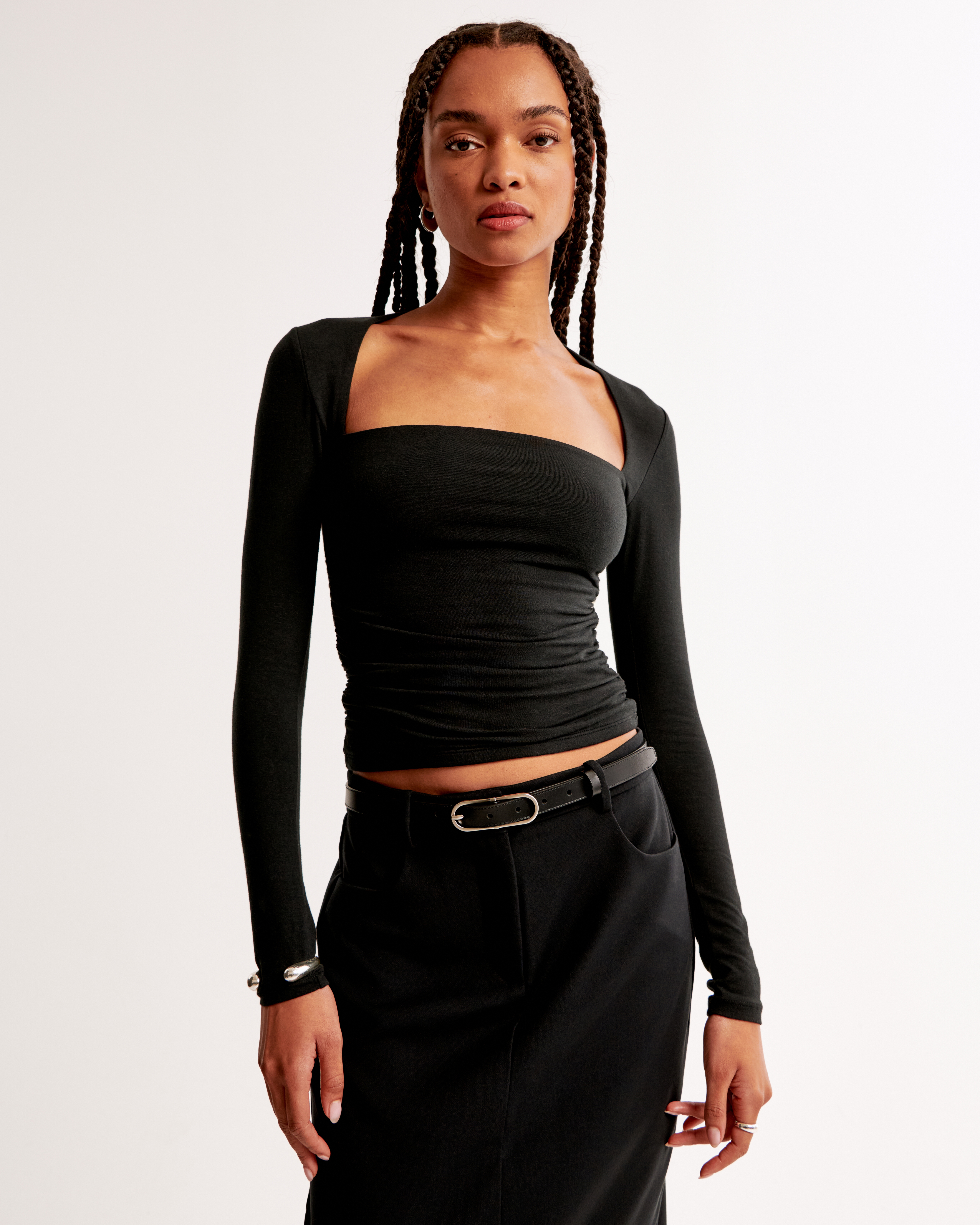 Abercrombie & Fitch The A&f Ava Long-sleeve Top In Black