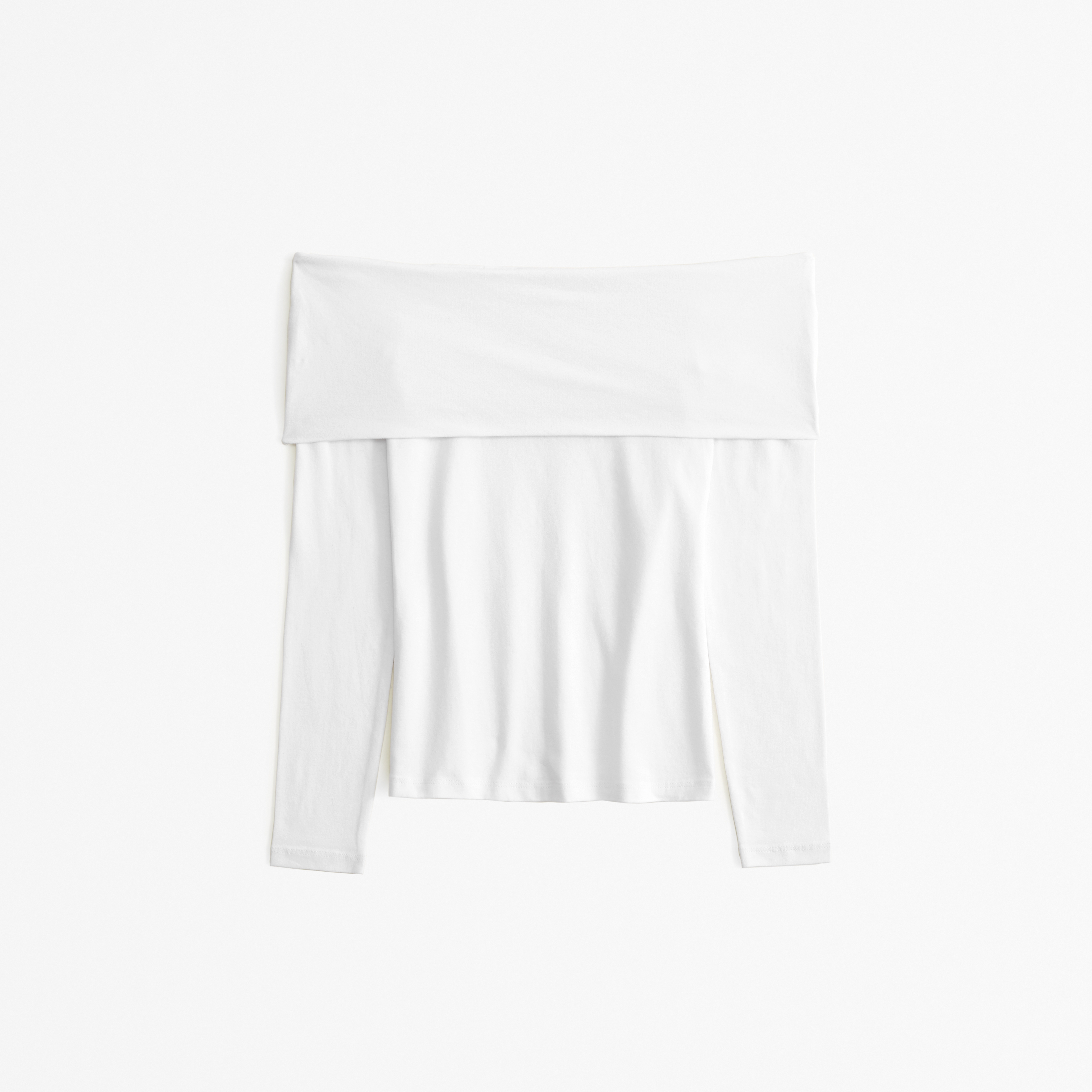 Abercrombie & Fitch Long-sleeve Cotton-blend Seamless Fabric Tuckable Off-the-shoulder Top In White