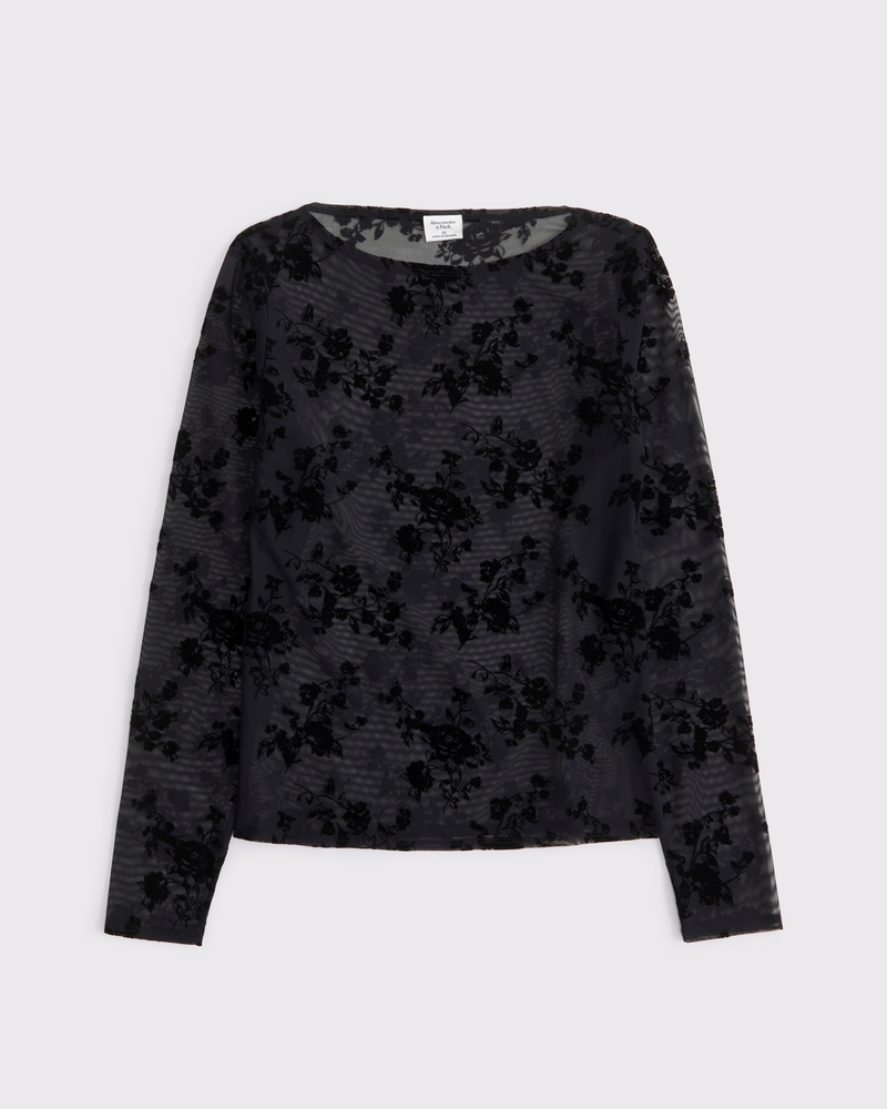 Women's Long-Sleeve Slash Mesh Top | Women's Clearance Women's Long-Sleeve Slash Mesh Top | Women's Clearance