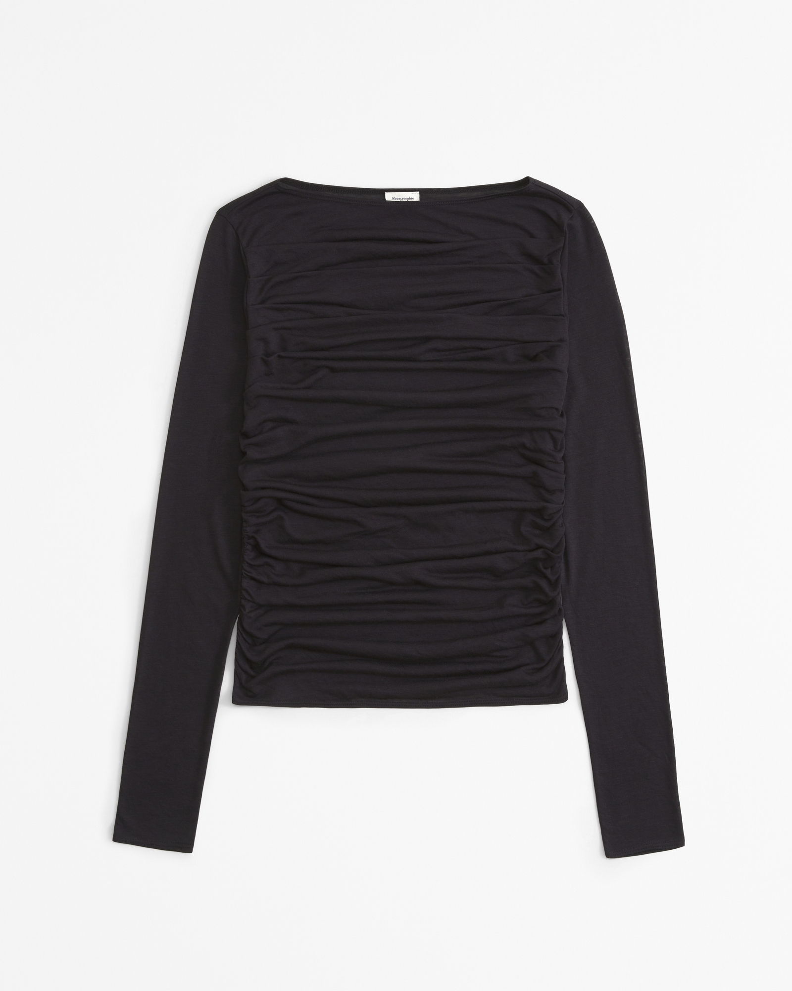 Long-Sleeve Sheer Jersey Pleated Slash Top