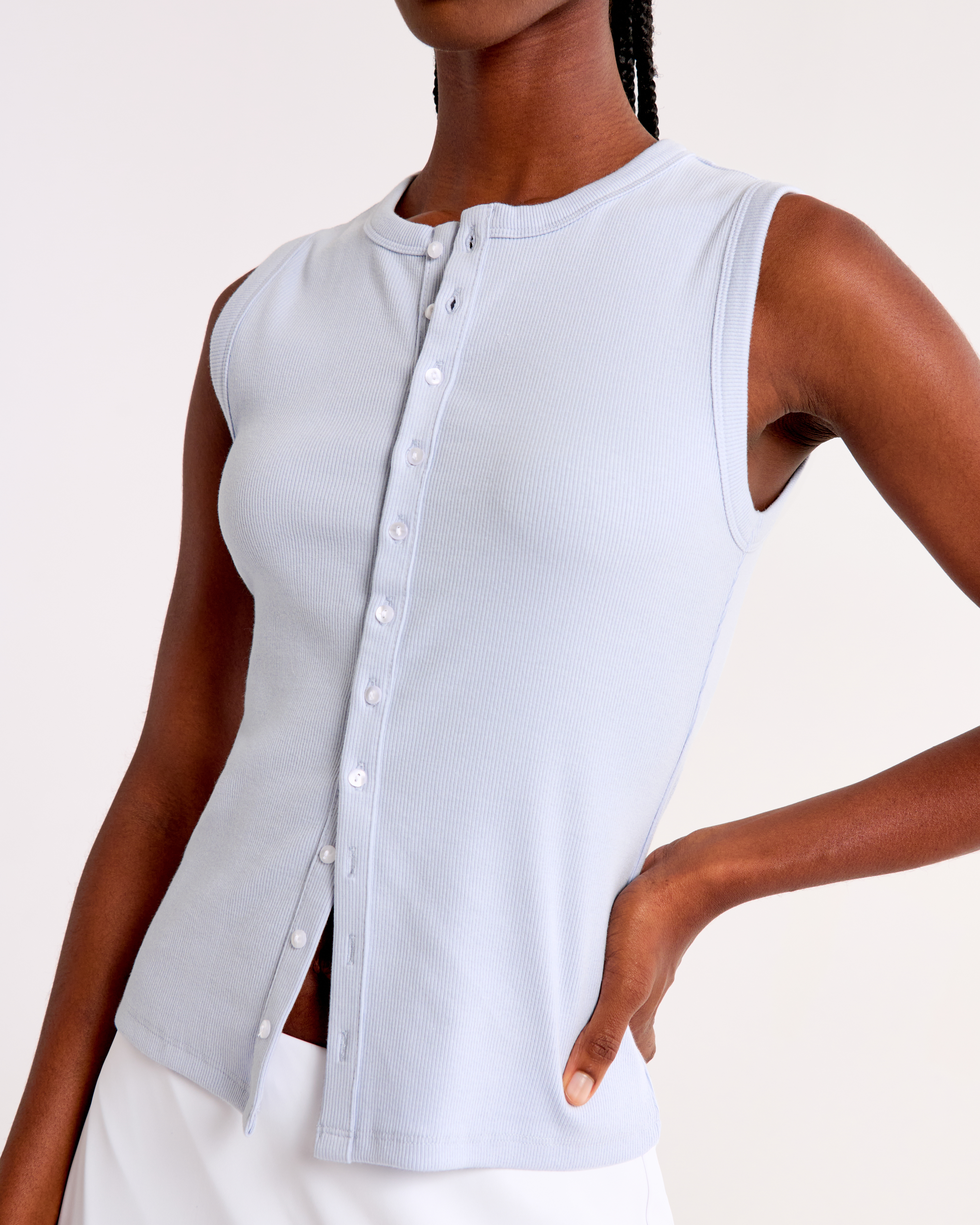 Women's Rib Crew Button-Up Top | Women's Clearance