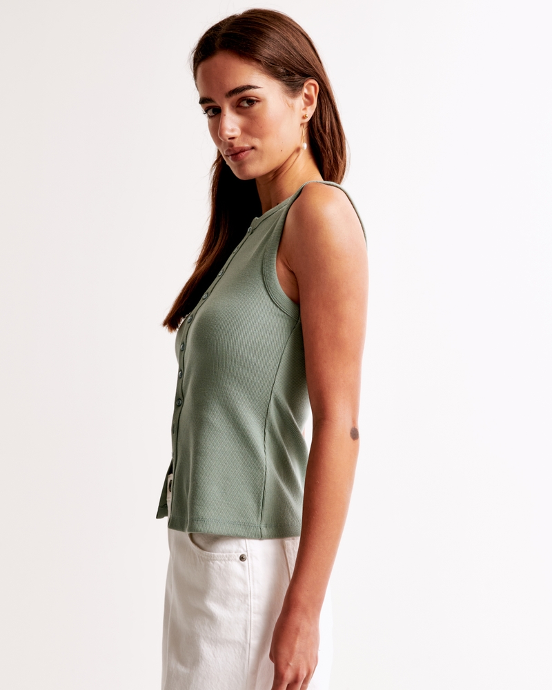 Rib Crew Button-Up Top