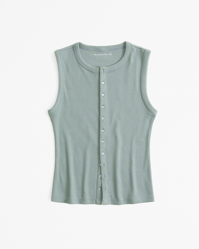 Rib Crew Button-Up Top