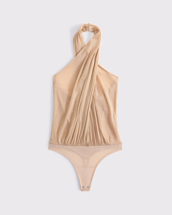 Halter Wrap Bodysuit, Gold Shimmer view 1