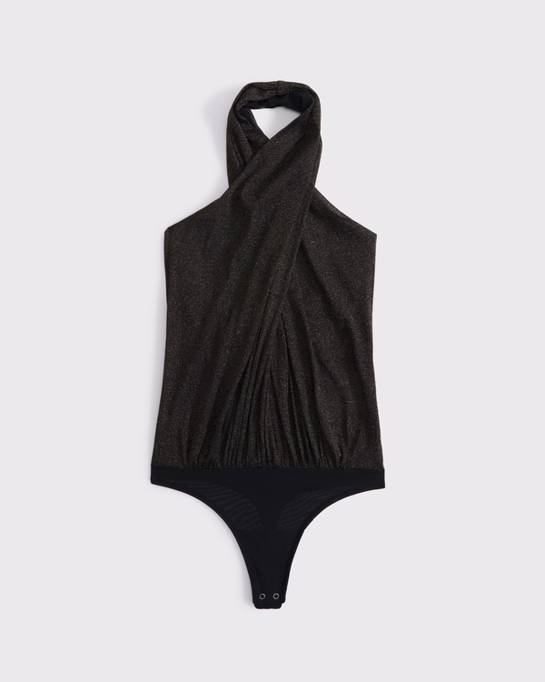 Halter Wrap Bodysuit, Black Shimmer view 1