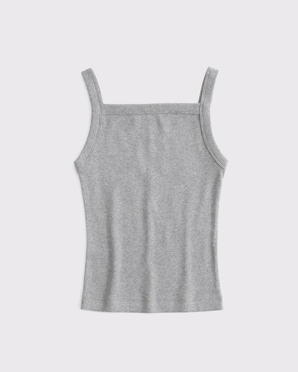 Straight Neck Rib Tank, Gray view 1